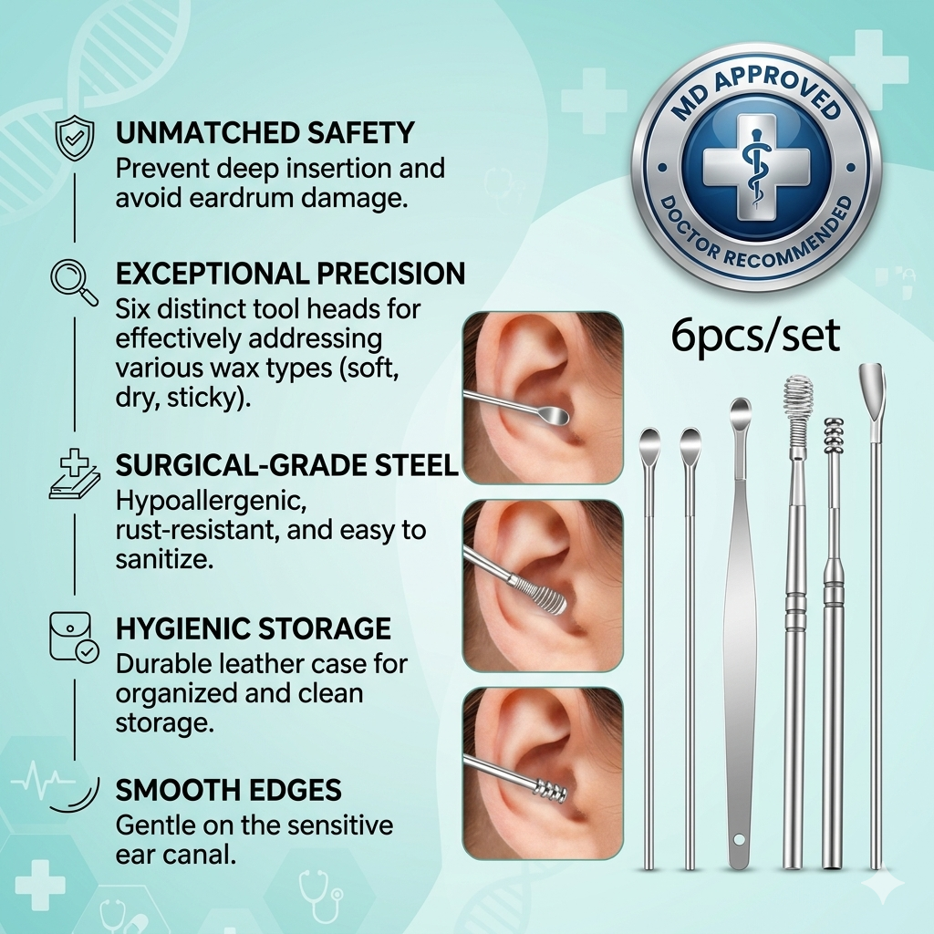 Ear Wax Remover Stainless Steel Kit – Safe & Reusable Ear Cleaning Tool Set - Buy 1 get 1 free